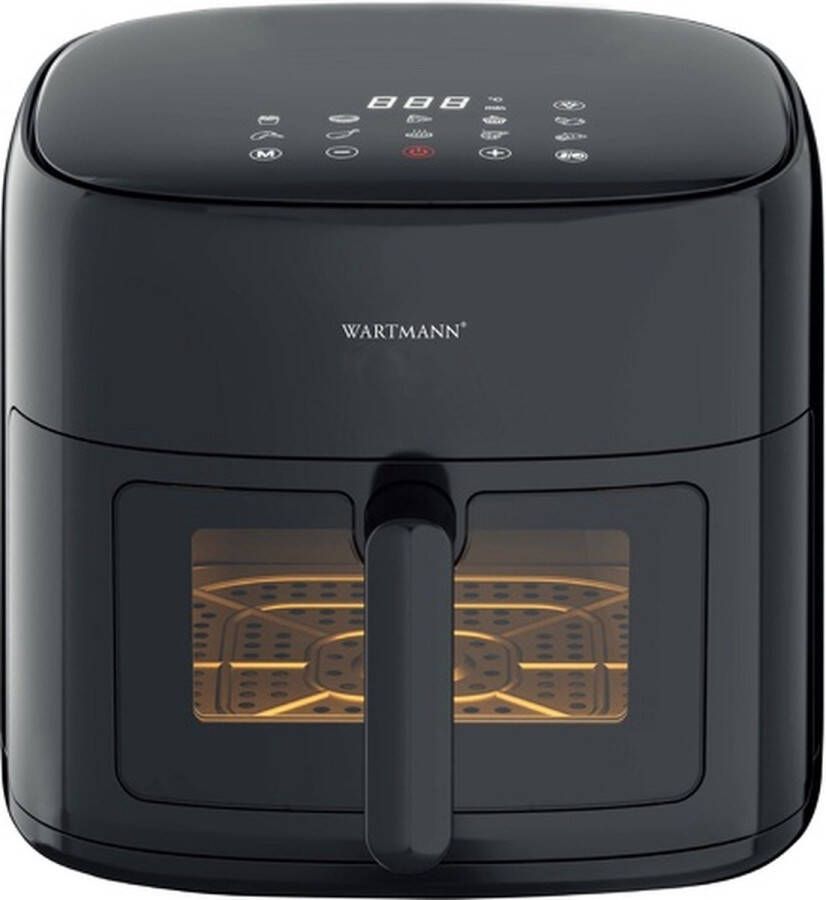 Wartmann Airfryer Compact PFAS-vrije Heteluchtfriteuse Met Kijkvenster 6 Liter 10 Programma's 1500 Watt Zwart
