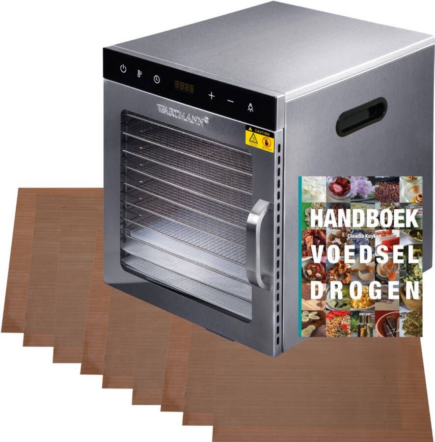 Wartmann Voedseldroger Voordeelset Professionele Dehydrator 10 laags Droogoven Handboek Voedsel Drogen 9 Non-stick Vellen WM 2110 DH Dubbelwandig RVS 25°C tot 90°C