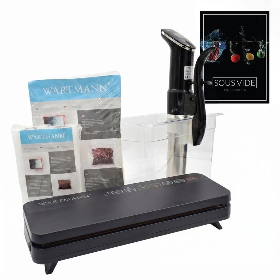 Wartmann 1507 Set Sous Vide Stick Vacuümmachine Sous Vide Zakken & Rollen Waterbak Sous Vide kookboek (E-Book)
