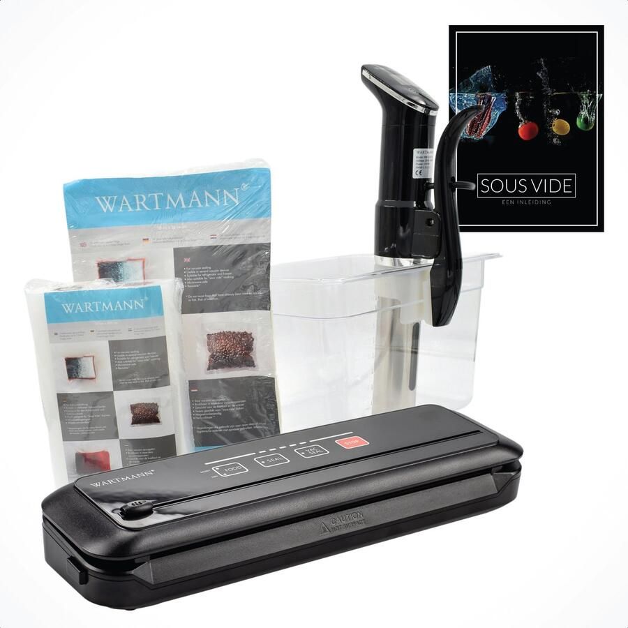 Wartmann 1507 Set Sous Vide Stick Vacuümmachine Sous Vide Zakken & Rollen Waterbak Sous Vide kookboek (E-Book)