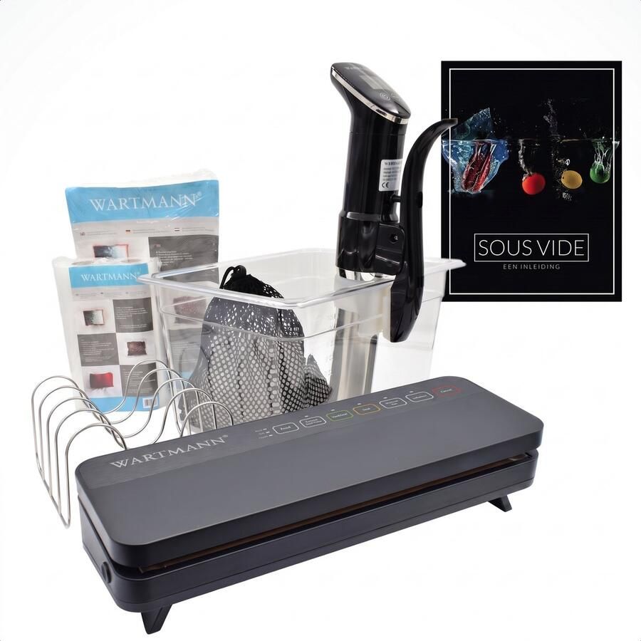 Wartmann 1507 Sous Vide Stick Voordeelset Vacuümmachine Sous Vide Zakken & Rollen Waterbak Rekje Isolatieballen Incl. Sous Vide Handboek (digitaal)