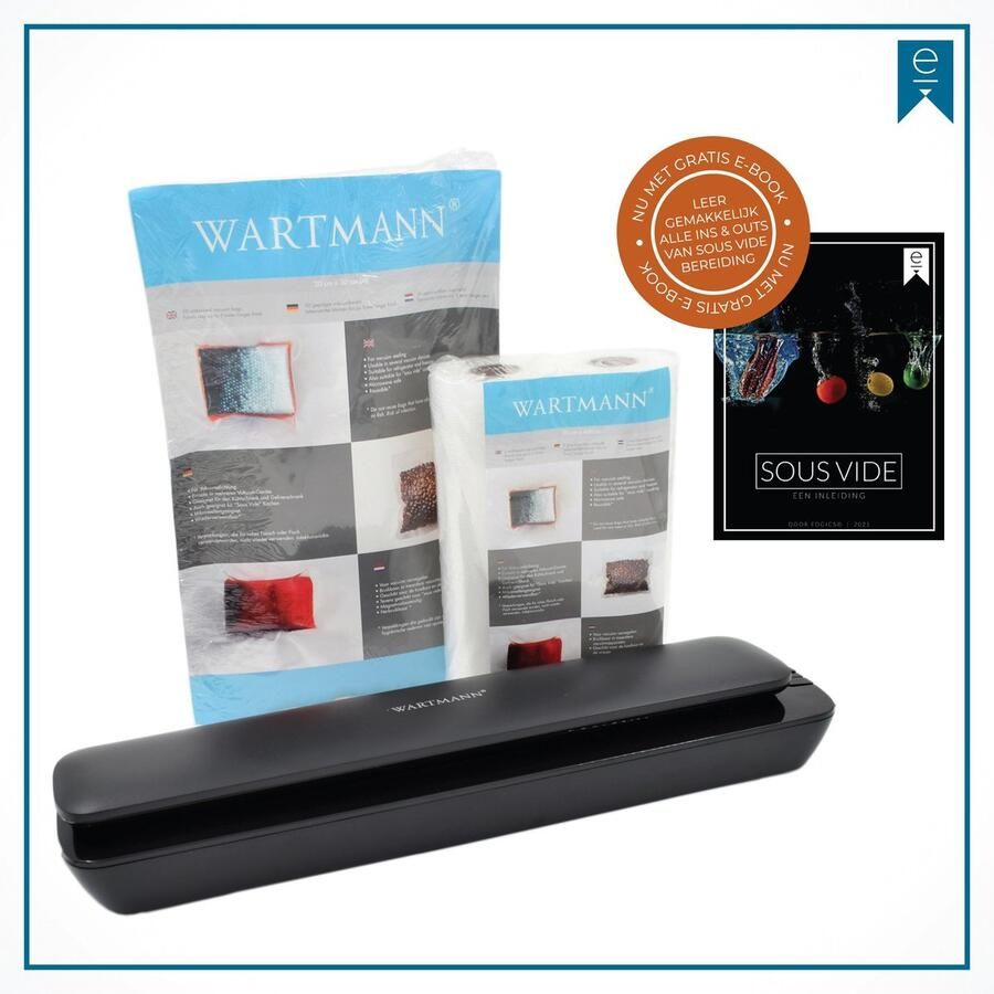 Wartmann 1507sl vacumeermachine 50 st. vacuumzakken (20*30cm) 2 st. Vacuumrollen (20*600 cm) Complete Vacuümsealer Set incl. e-book
