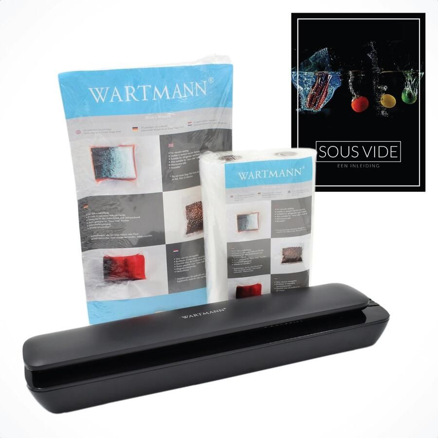 Wartmann 1507sl vacumeermachine 50 st. vacuumzakken (20*30cm) 2 st. Vacuumrollen (20*600 cm) Complete Vacuümsealer Set Incl. Digitaal Handboek