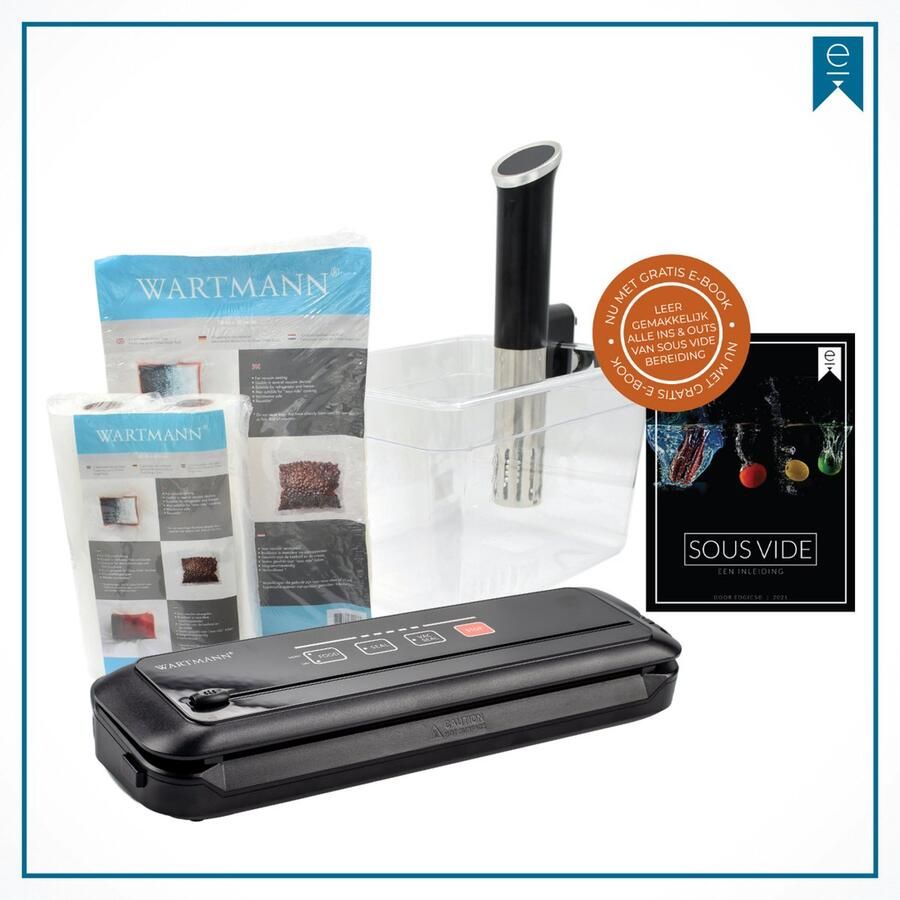 Wartmann 1508 Sous Vide Stick Set Inclusief Vacuümmachine Vacuumzakken & Rollen Waterbak en Sous Vide kookboek (E-Book)
