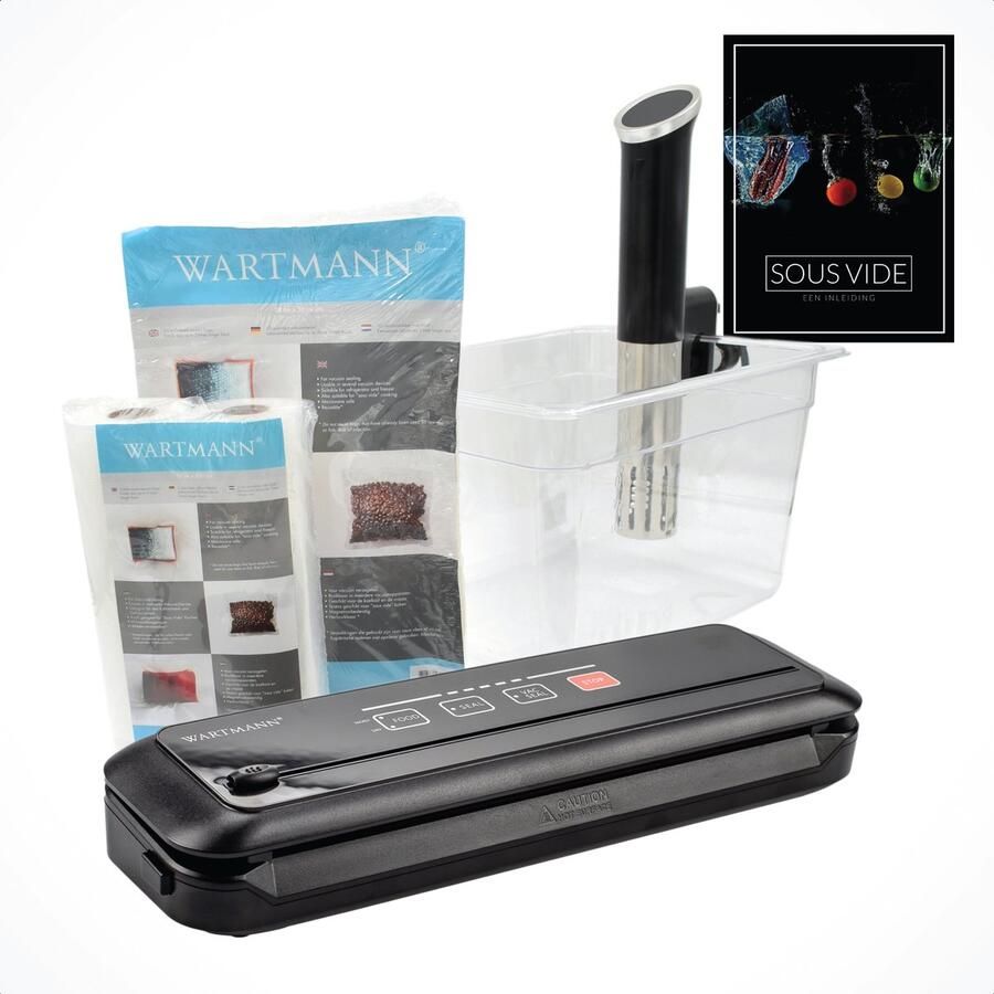 Wartmann 1508 Sous Vide Stick Set Inclusief Vacuümmachine Vacuumzakken & Rollen Waterbak en Sous Vide kookboek (E-Book)