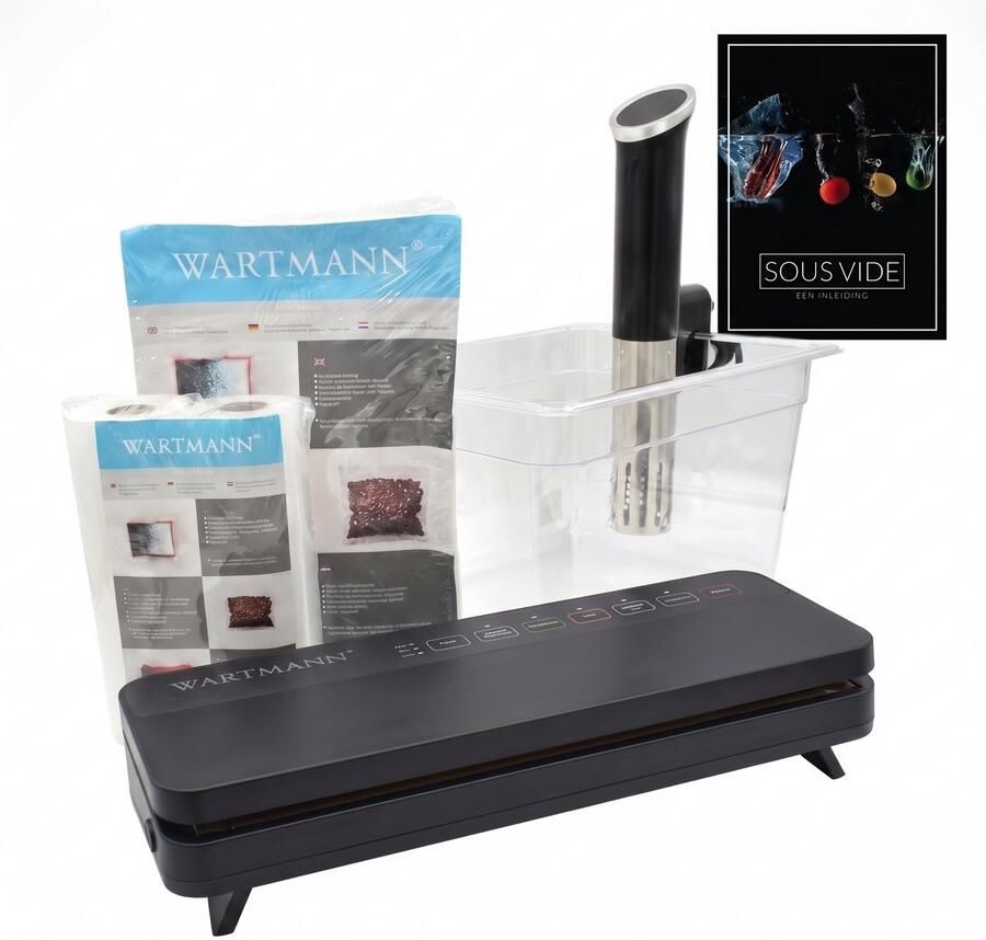 Wartmann 1508 Sous Vide Stick Set Inclusief Vacuümmachine Vacuumzakken & Rollen Waterbak en Digitaal Sous Vide Handboek