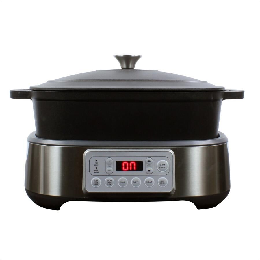 Wartmann Slowcooker PFAS Vrij 6 in 1 Multicooker Gietijzeren Pan 5 liter inhoud Geschikt voor gasformuis Stoomfunctie Ovenbestendig WM-2401