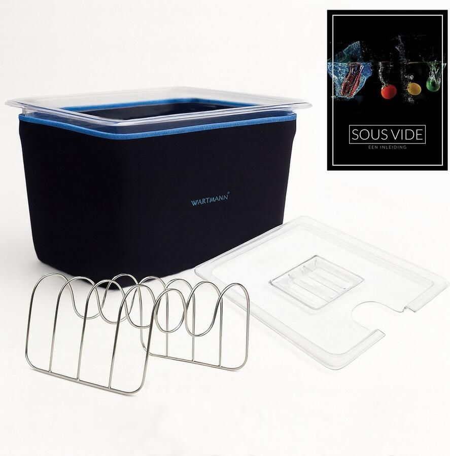 Wartmann Sous Vide Set 12 Liter Waterbak BPA Vrij Polycarbonaat Deksel Neopreen Isolatiehoes RVS Rekje Gratis Sous Vide E-book met Recepten Duurzaam Kostenbesparend Vaatwasserbestendige