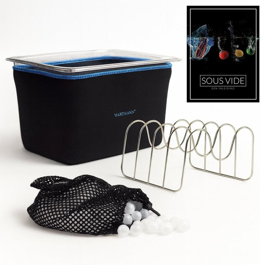 Wartmann Sous Vide Set 12 Liter Waterbak van BPA Vrije Polycarbonaat Neopreen Isolatiehoes 200 Thermische Isolatieballen RVS Rekje Incl. Sous Vide Handboek Duurzaam Kostenbesparend en Vaatwasserbestendige Onderdelen