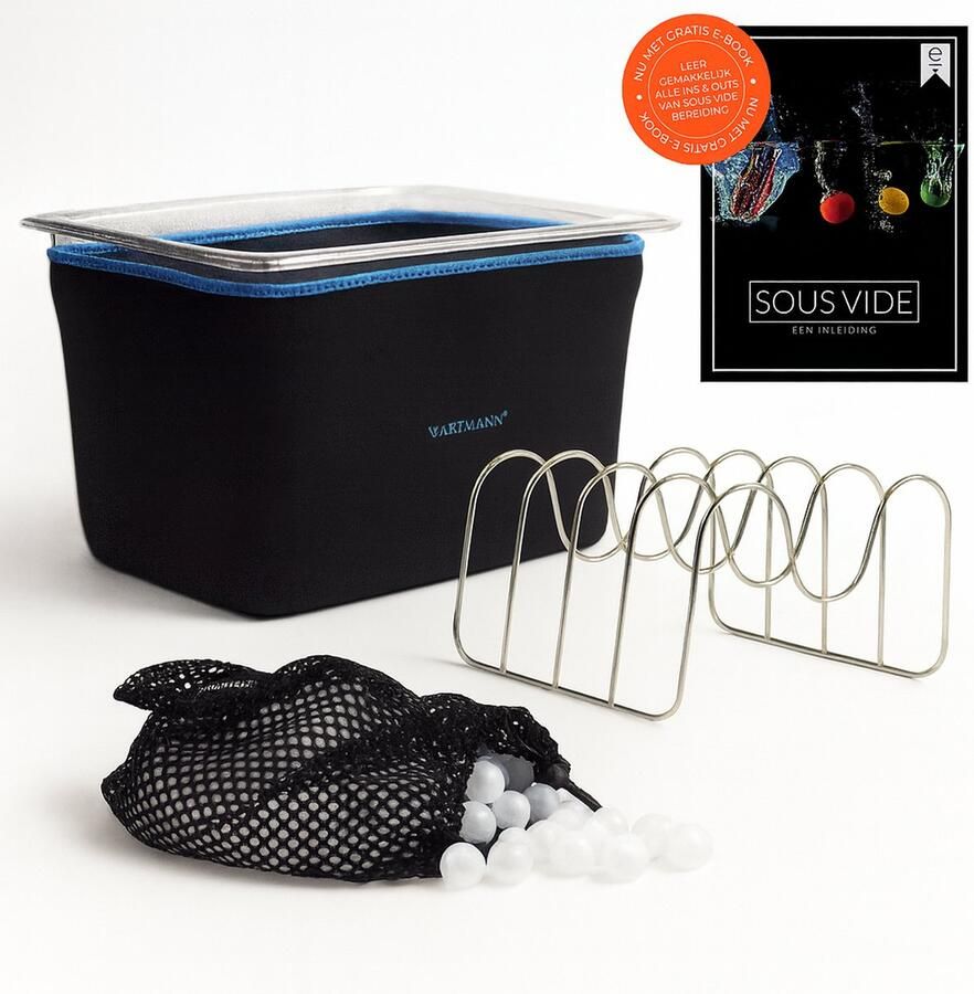 Wartmann Sous Vide Set 12 Liter Waterbak van BPA Vrije Polycarbonaat Neopreen Isolatiehoes 200 Thermische Isolatieballen RVS Rekje Gratis Sous Vide E-book Duurzaam Kostenbesparend en Vaatwasserbestendige Onderdelen