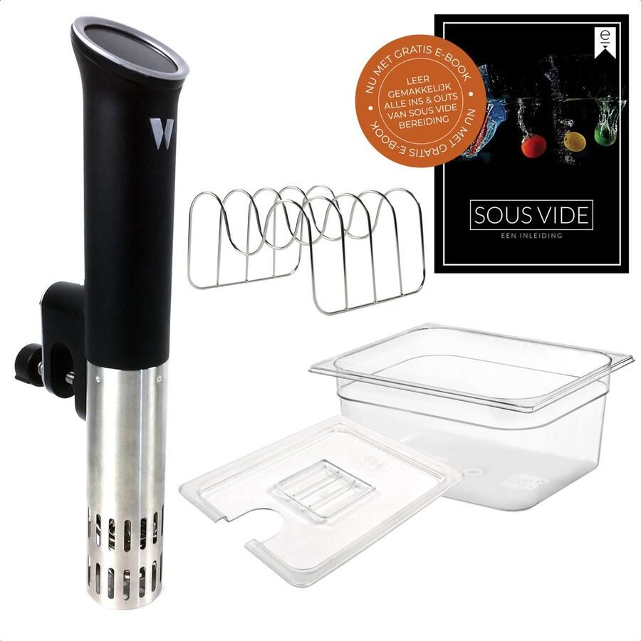 Wartmann Sous Vide Set 1508 Stick 12 Liter Waterbak Rekje Deksel en Sous Vide Kookboek (E-Book)