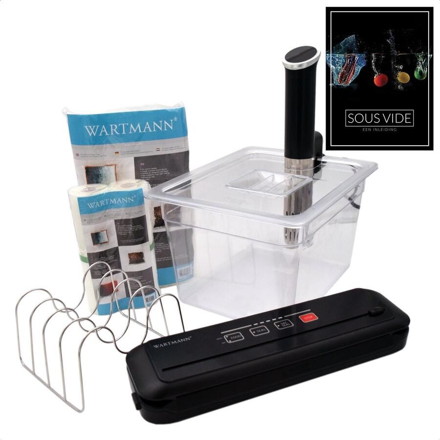 Wartmann Sous Vide Set 1508 stick Vacuümmachine Vacuümzakken Vacuümrollen Waterbak Rekje Deksel en Sous Vide Kookboek (E-Book)