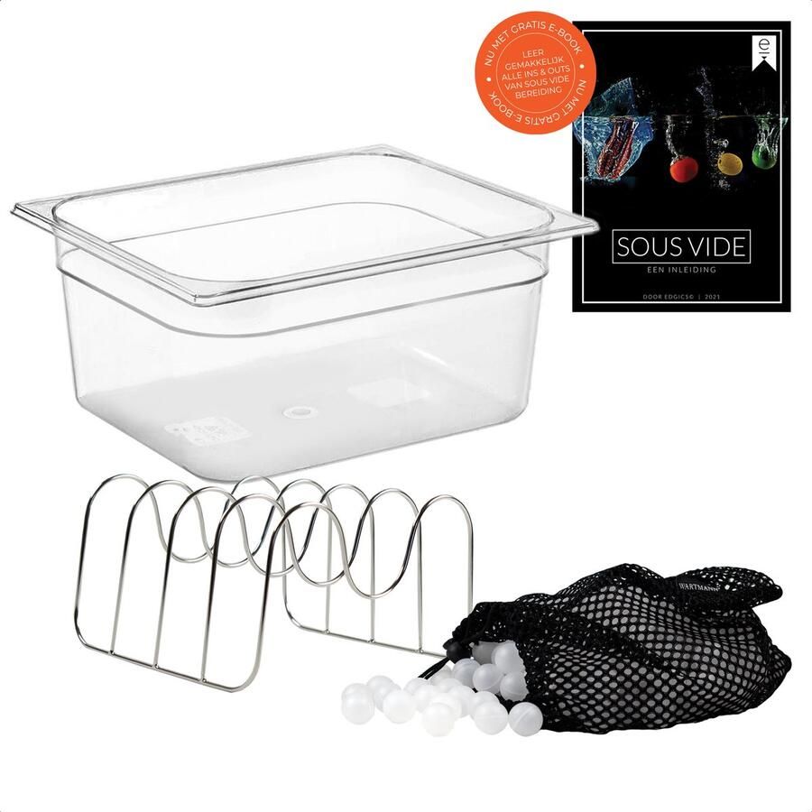 Wartmann Sous Vide Set BPA Vrije Waterbak 12L + Thermische Isolatieballen + RVS Rekje + Gratis E-book Vaatwasserbestendige Energiezuinig