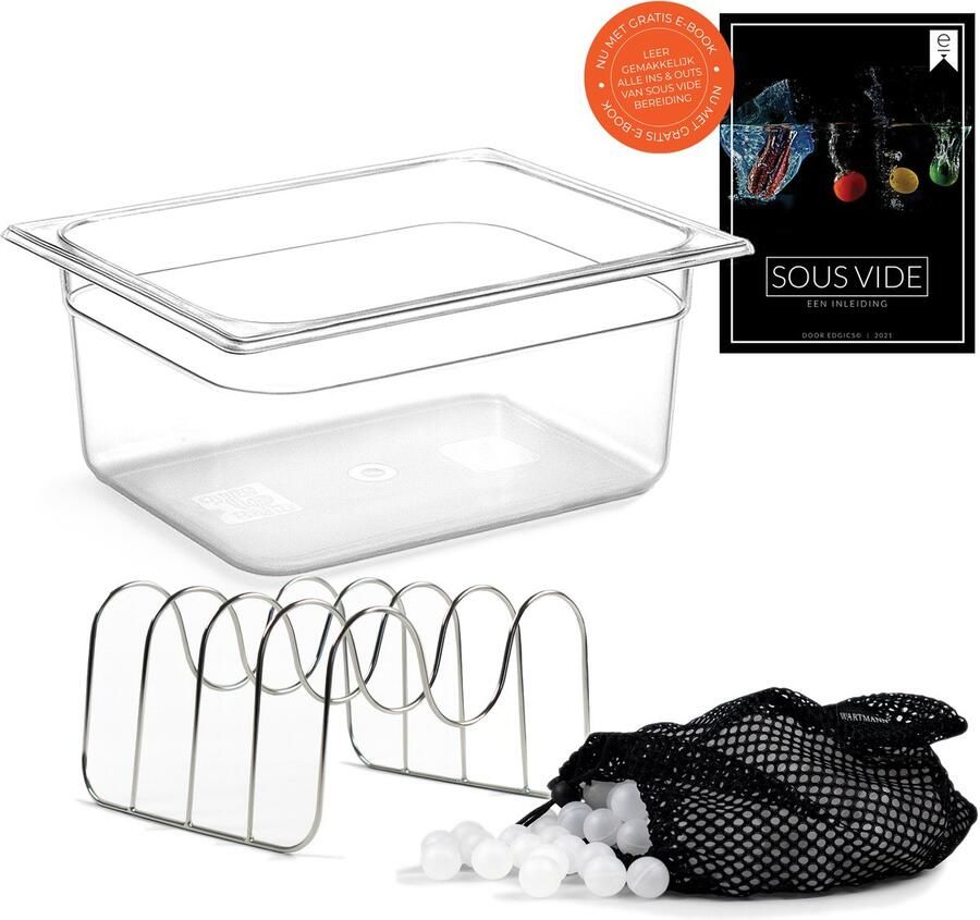 Wartmann Sous Vide Set BPA Vrije Waterbak 12L + Thermische Isolatieballen + RVS Rekje + Gratis E-book Vaatwasserbestendige Energiezuinig