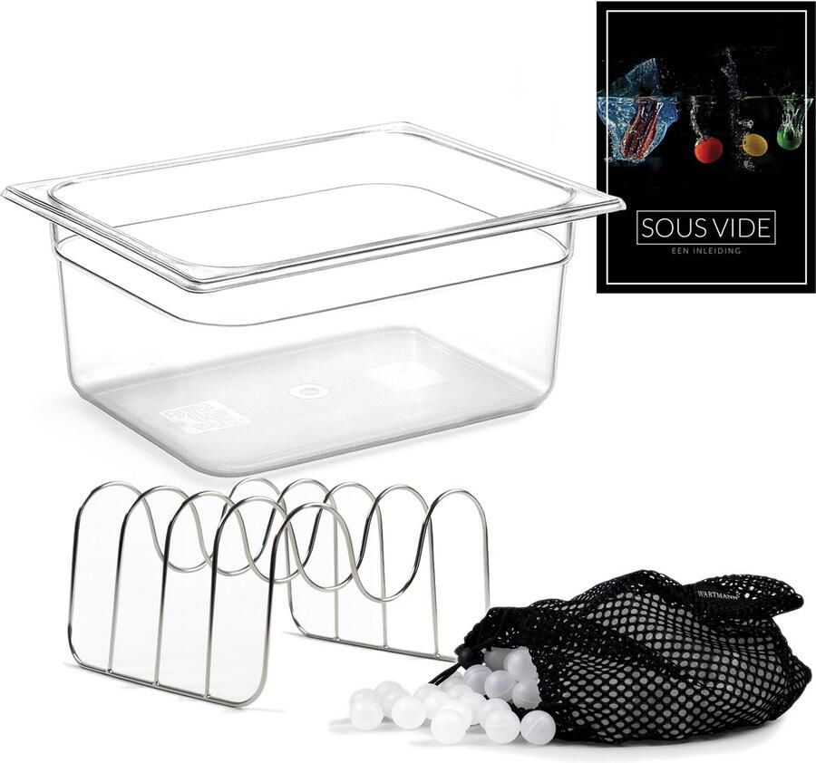 Wartmann Sous Vide Set BPA Vrije Waterbak 12L Thermische Isolatieballen RVS Rekje Incl. Digitaal Sous Vide Handboek Vaatwasserbestendige Energiezuinig