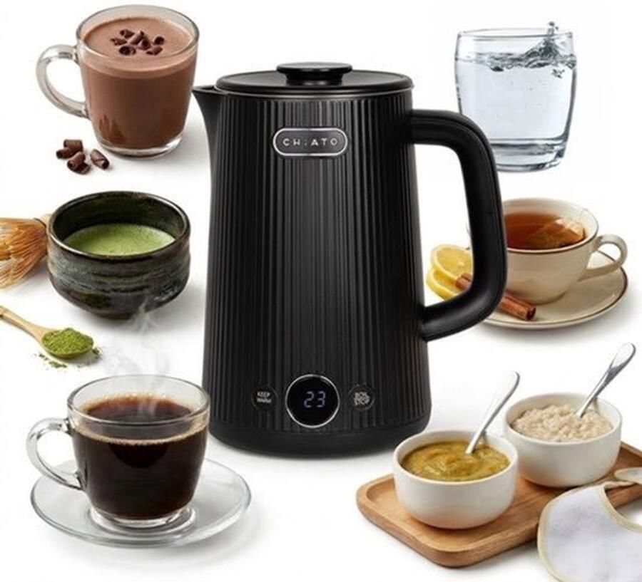 Waterkoker 1 7 liter met temperatuurkeuze en verwarmingsfunctie roestvrij staal 2200 W 6 temperaturen 45-100 °C led-display designwaterkoker voor thee en koffie zwart