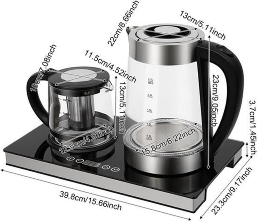 Waterkoker Elektrisch Zwart 1500 W 2 5 Liter Inhoud Glas En RVS Voor Koffie En Thee