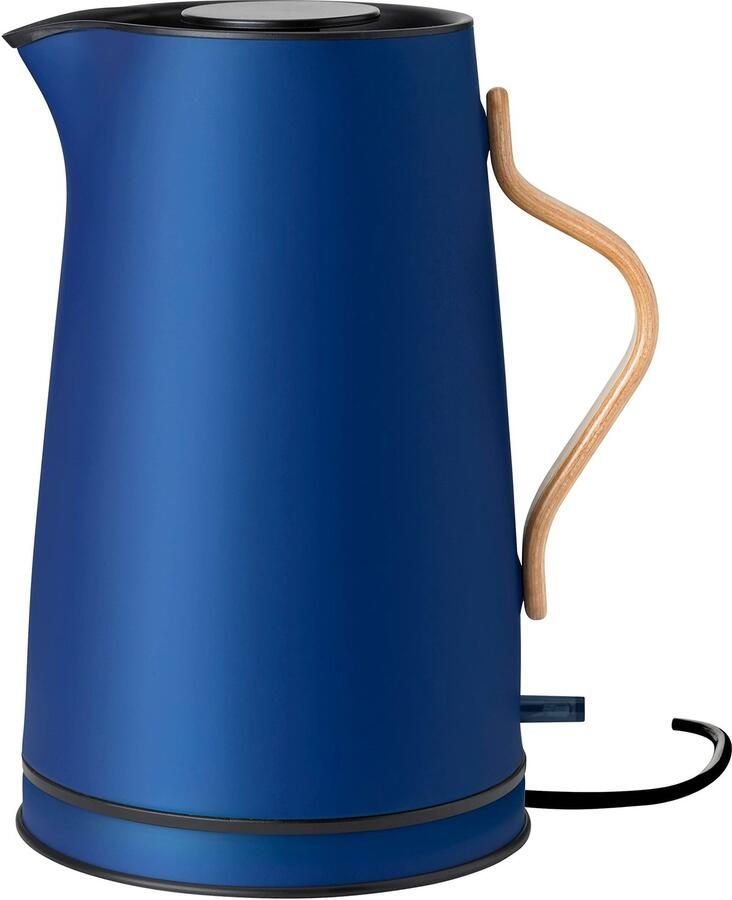 Waterkoker Emma elektrisch fornuis koffie- en theepot Scandinavisch filter droogkook-veiligheidsschakelaar met uitschakeling beukenhouten handvat 1 2 liter donkerblauw EU-stekker