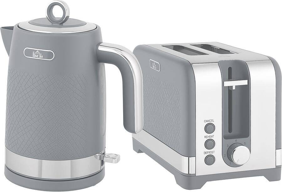 Waterkoker- en broodroosterset 1 7 liter 2 sneetjes Grijs