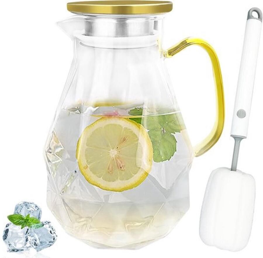 Waterkoker Karaf 2 Liter Transparant Glas Hittebestendig Borosilicaat Roestvrijstalen Deksel Modern Design