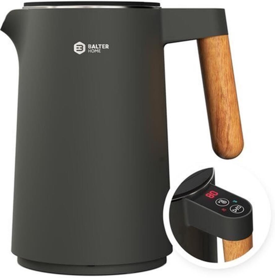 Waterkoker Met Temperatuurinstelling 1 5 Liter Inhoud 2200 Watt Vermogen Roestvrij Staal Zwart Elektrische Ketel
