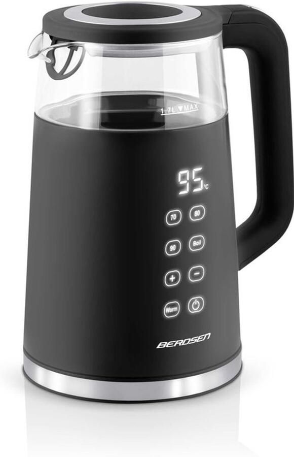 Waterkoker roestvrij staal inhoud 1 7 liter temperatuurinstelling warmhoudfunctie touchpaneel 2200 watt dubbelwandig pirouetbasis waterkoker stil zwart