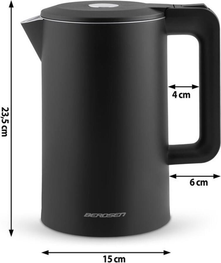 Waterkoker roestvrij staal met kalkfilter inhoud 1 7 l 2200 watt led-verlichting dubbele wand pirouetbasis waterkoker stil zwart