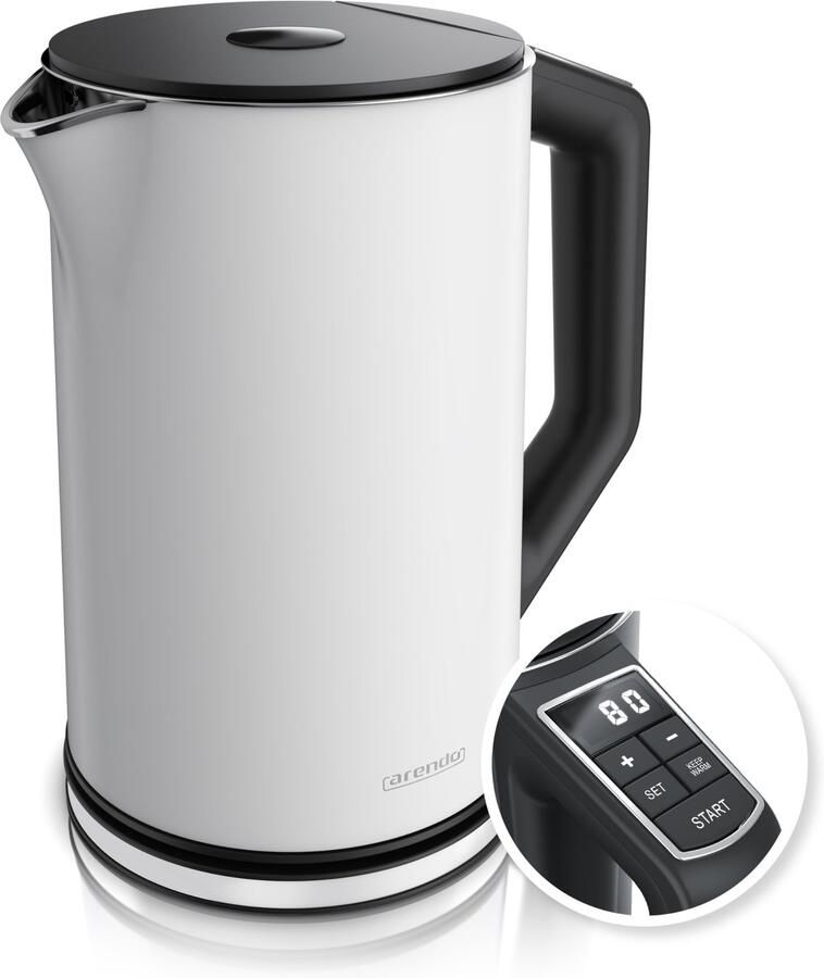 Waterkoker Snelkoken Temperatuurselectie van 40° tot 100° of 4 vooraf ingestelde temperaturen Elegant model 1 5 L 2200 W BPA vrij Wit mat