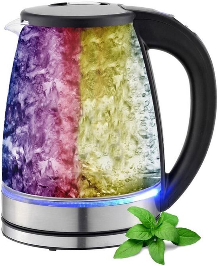Waterkoker van glas en roestvrij staal theekoker inhoud 1 8 liter 2200 watt 100% BPA-vrij warmhoudfunctie ledverlichting met kleurverandering met temperatuurkeuze temperatuurinstelling van 40
