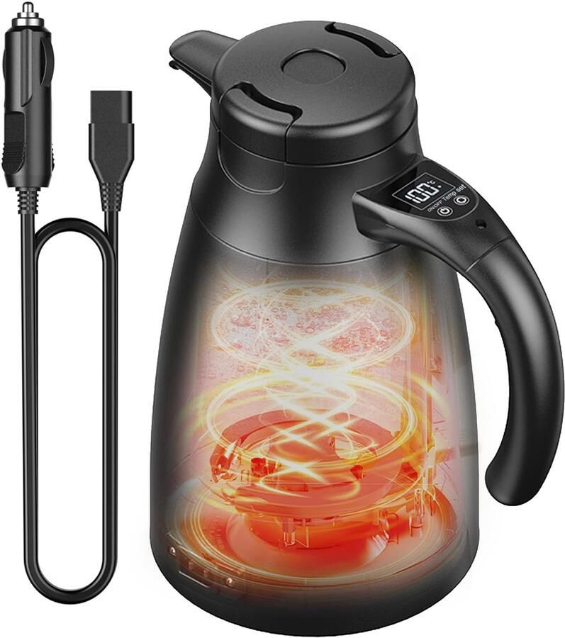 Waterkoker voor auto 12 V 24 V 800 ml elektrische waterkoker voor auto roestvrij staal reiswaterkoker met temperatuurregeling auto-verwarmingsbeker voor warm water koffie thee auto