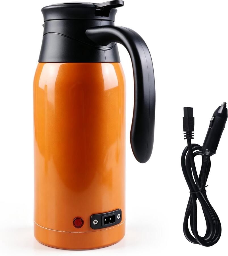 Waterkoker voor op reis 12 V 800 ml roestvrij staal elektrische mobiele reiswaterkoker met sigarettenaansteker tot 100 °C met lcd-display voor warm water koffie thee auto vrachtwagen auto