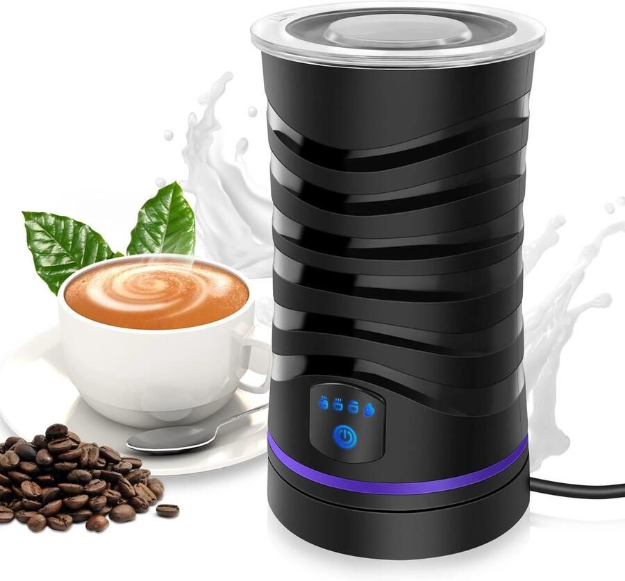Linkforu 4-in-1 Electrische Melkopschuimer – Verwarmen Warmhoudend en Koud en Warm Opschuimen Mixen – kloppen Automatische Uitschakeling Chocolademelk 160 ML – 750 Watt Zwart
