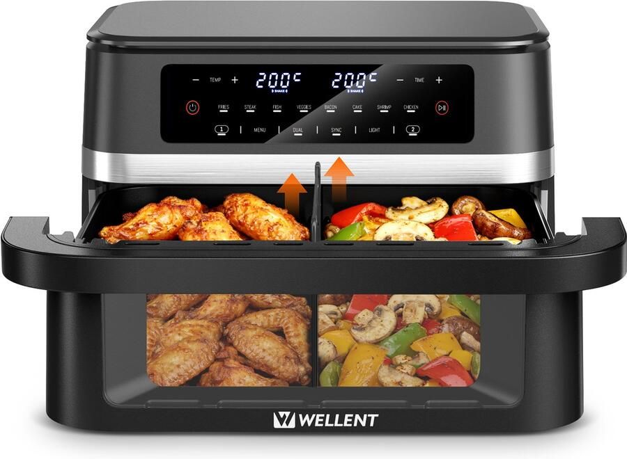 WELLENT Dubbele Airfryer 2x 6L 12 liter 2 manden Airfryer XXL Touchscreen Kijkvenster 8 programma's 2950W - Foto 2
