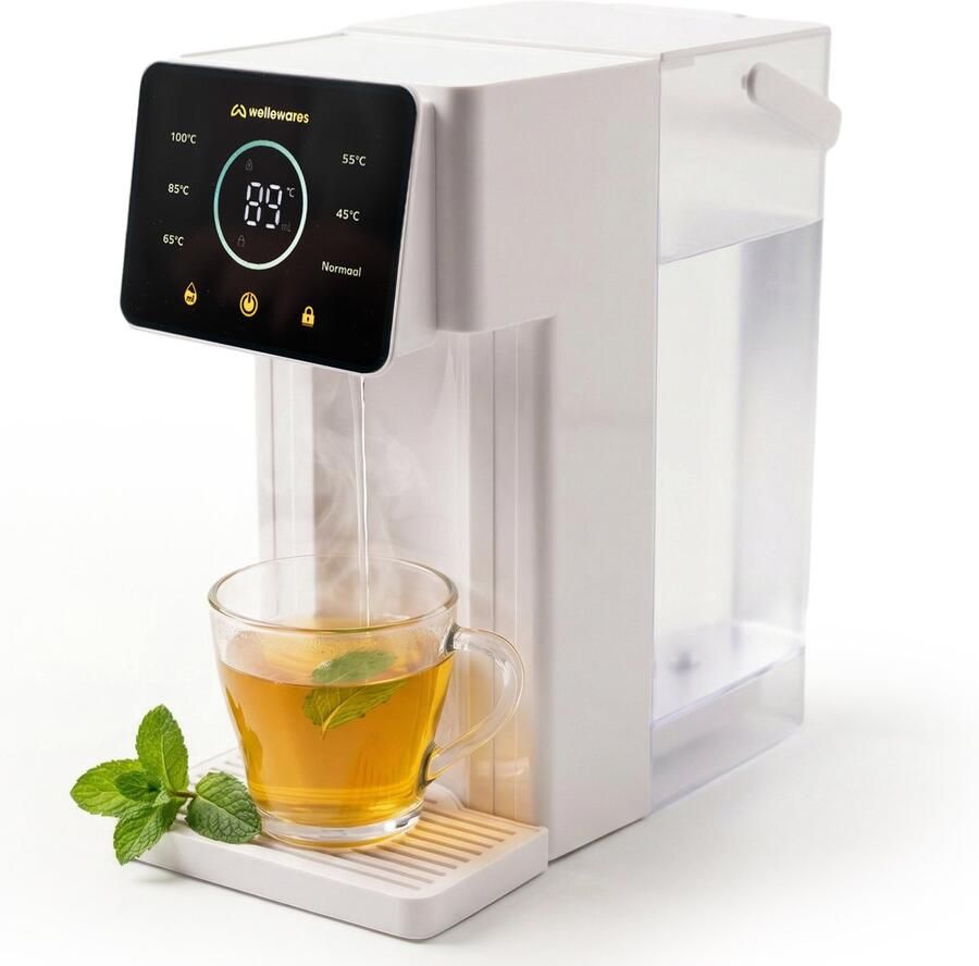 Wellewares Heetwaterdispenser Waterkoker 6 Temperaturen 25-100°C 8 Hoeveelheden 3 Liter Instant Heetwatertap Touchscreen Wit