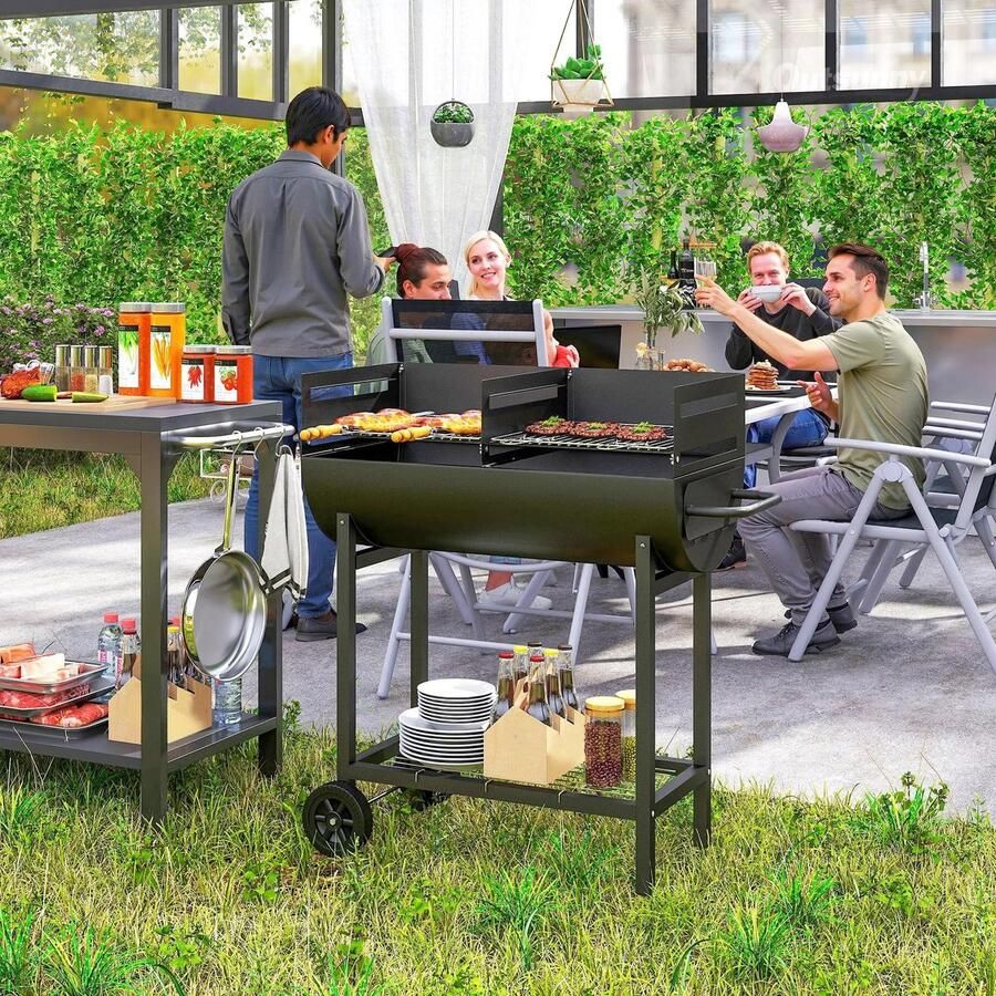WENTINKMO grill met 2 grillzone Windbescherming 3 traps in de hoogte verstelbaar