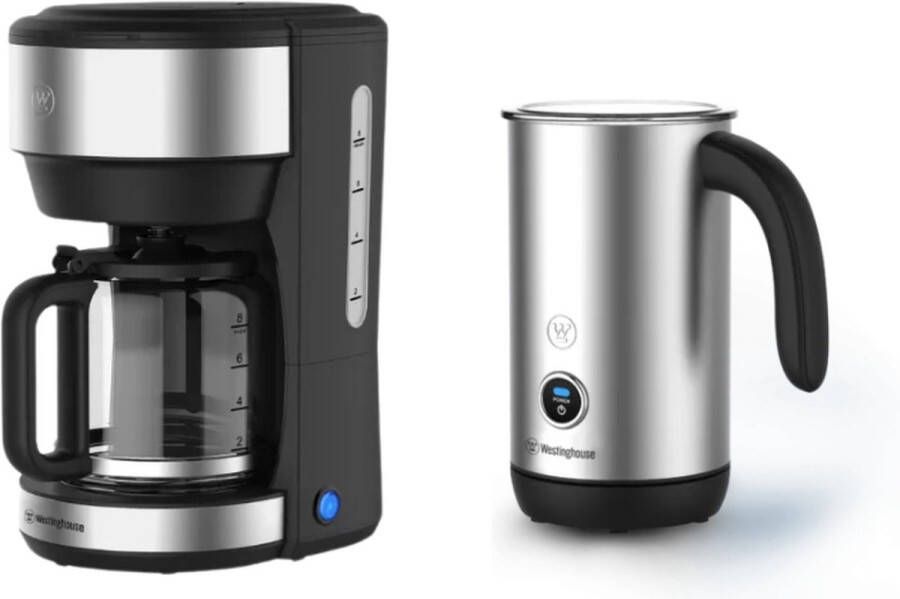 Westinghouse 2-delige Koffie- & Melkopschuimer Set – Koffiezetapparaat + Elektrische Melkopschuimer – RVS