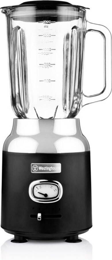 Westinghouse Retro Blender – 1 5L – Smoothie Maker & IJscrusher – 4 Snelheden – Glazen Kan – 600W – Zwart