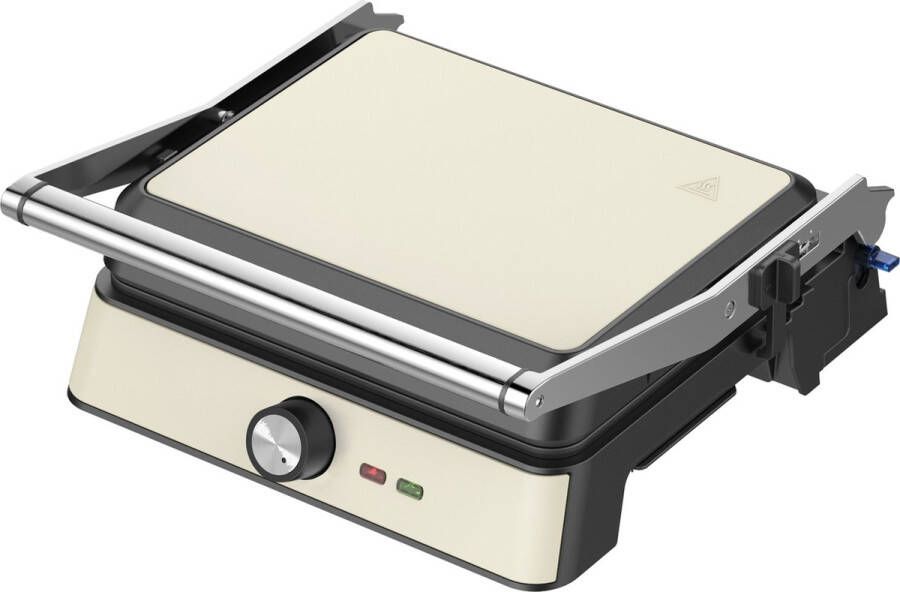 Westinghouse Retro Contactgrill 29 x 24 cm 180° voor dubbelzijdig grillen 2200W Tosti apparaat Instelbare temperatuurregeling Panini grill Tosti ijzer Beige