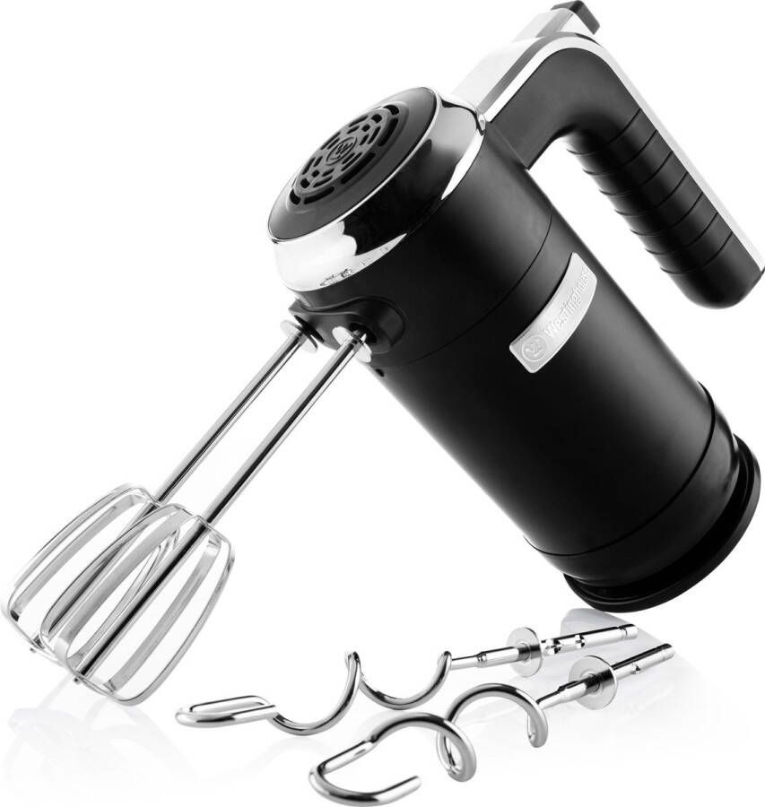 Westinghouse Retro Handmixer – 6 snelheden + turbofunctie – Gardes & Deeghaken – Met opbergstandaard – 350W – Zwart