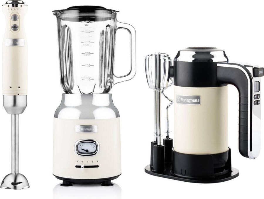 Westinghouse Retro 3-delige Set – Handmixer + Staafmixer + Blender 1 5L – Beige