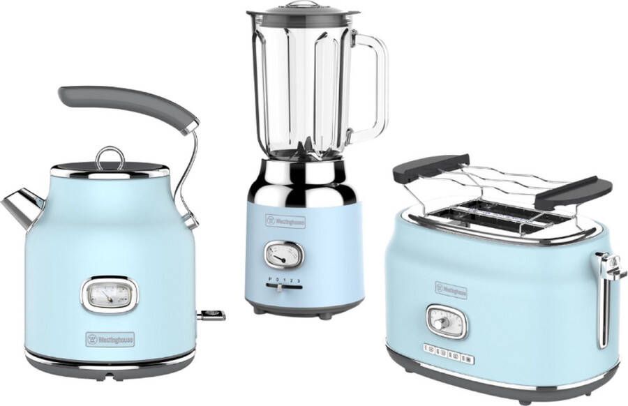 Westinghouse Retro 3-delige Set – Waterkoker 1 7L + Broodrooster 2 Sneden + Blender 1 5L – Blauw