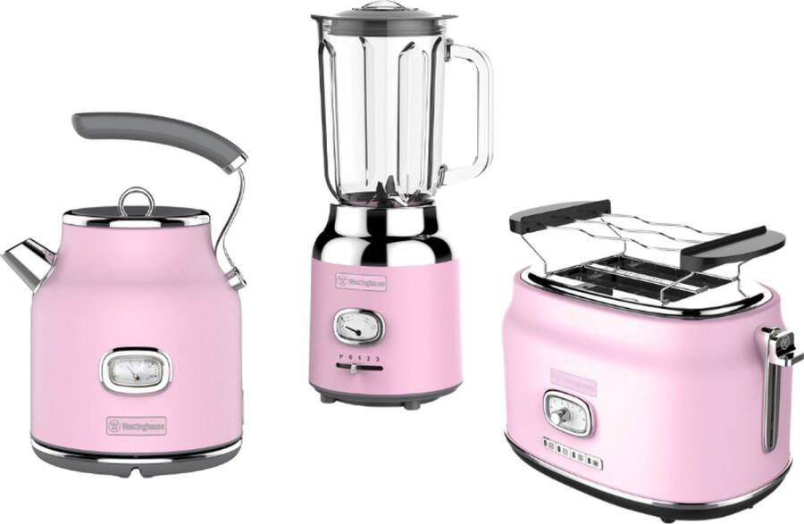 Westinghouse Retro 3-delige Set – Waterkoker 1 7L + Broodrooster 2 Sneden + Blender 1 5L – Roze