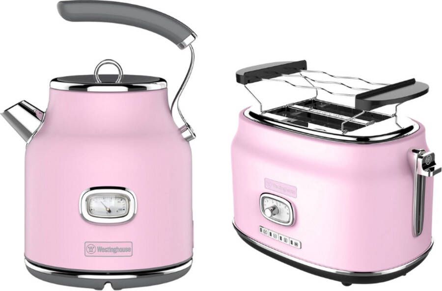 Westinghouse Retro 2-delige Set – Waterkoker 1 7L + Broodrooster 2 Sneden – Roze
