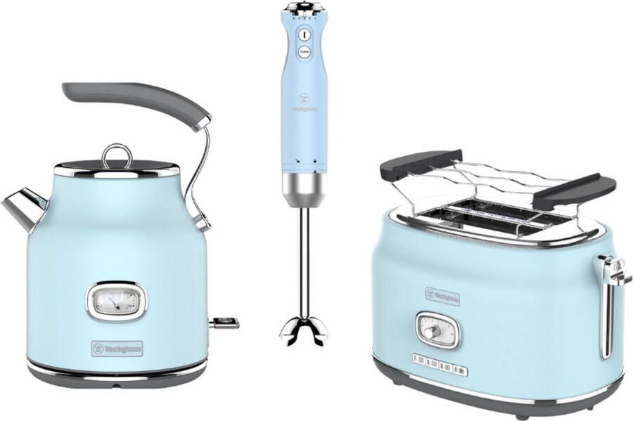 Westinghouse Retro 3-delige Set – Waterkoker 1 7L + Broodrooster 2 Sneden + Staafmixer – Blauw