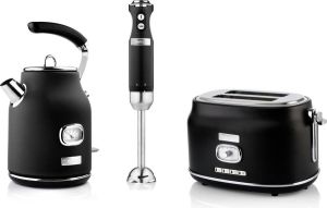 Westinghouse Retro Waterkoker + Broodrooster 2 Sleuven + Staafmixer Zwart