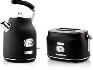 Westinghouse Retro Waterkoker + Broodrooster 2 Sleuven Zwart