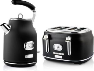 Westinghouse Retro Waterkoker + Broodrooster 4 Sleuven Zwart