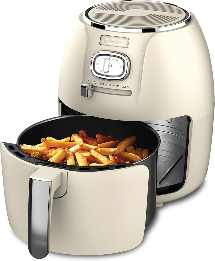 Westinghouse Retro Airfryer 1500W Heteluchtfriteuse 4L PFAS-Vrij tot 200 Graden Tot 4 personen Wit