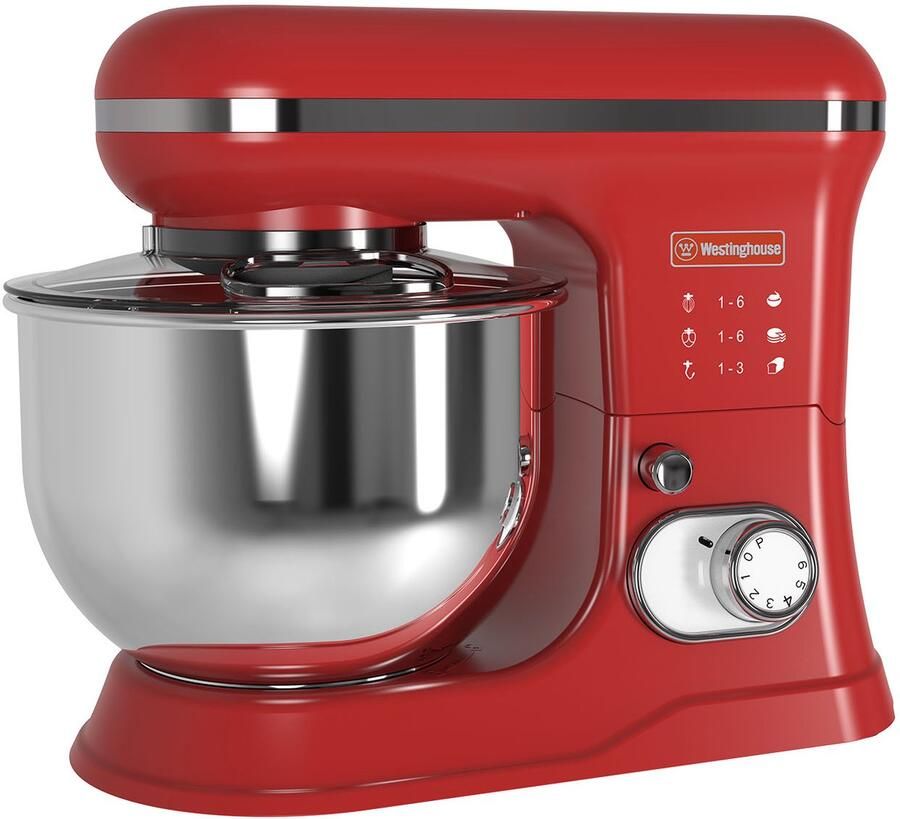 Westinghouse Retro Standmixer 1200W Keukenmachine 5L Mengkom Keukenrobot Keukenmixer Foodprocessor Rood