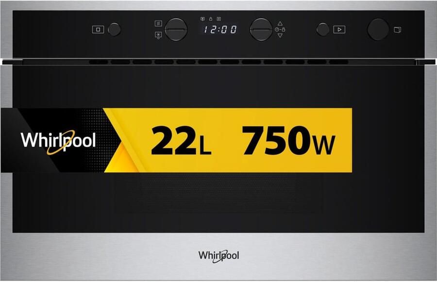 Whirlpool WMN461BX Zwart Roestvrijstaal Solo-magnetron Ingebouwd 22 l 750 W